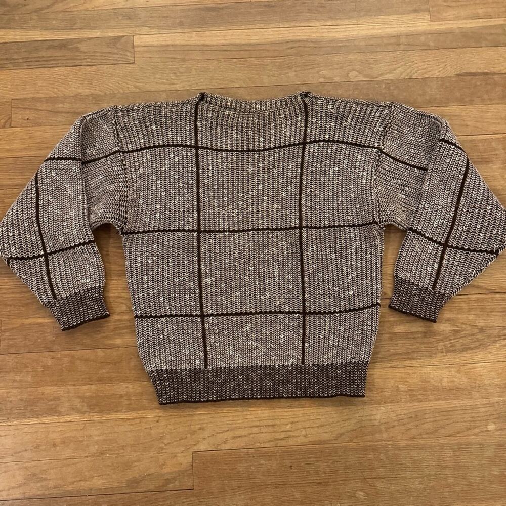 Jason Maxwell brown tan cream mockneck long sleeve knit sweater size XS
 b50